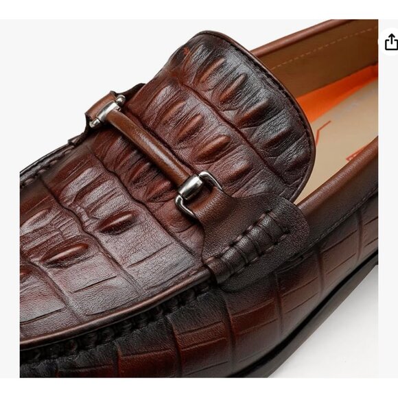 Golden Coast Brown Crocodile Embossed Leather Bit Slip-On Loafers Shoes Mens 11M - Picture 11 of 15